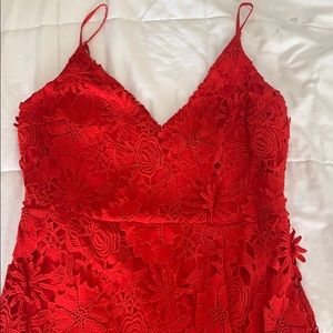 Red crochet midi dress